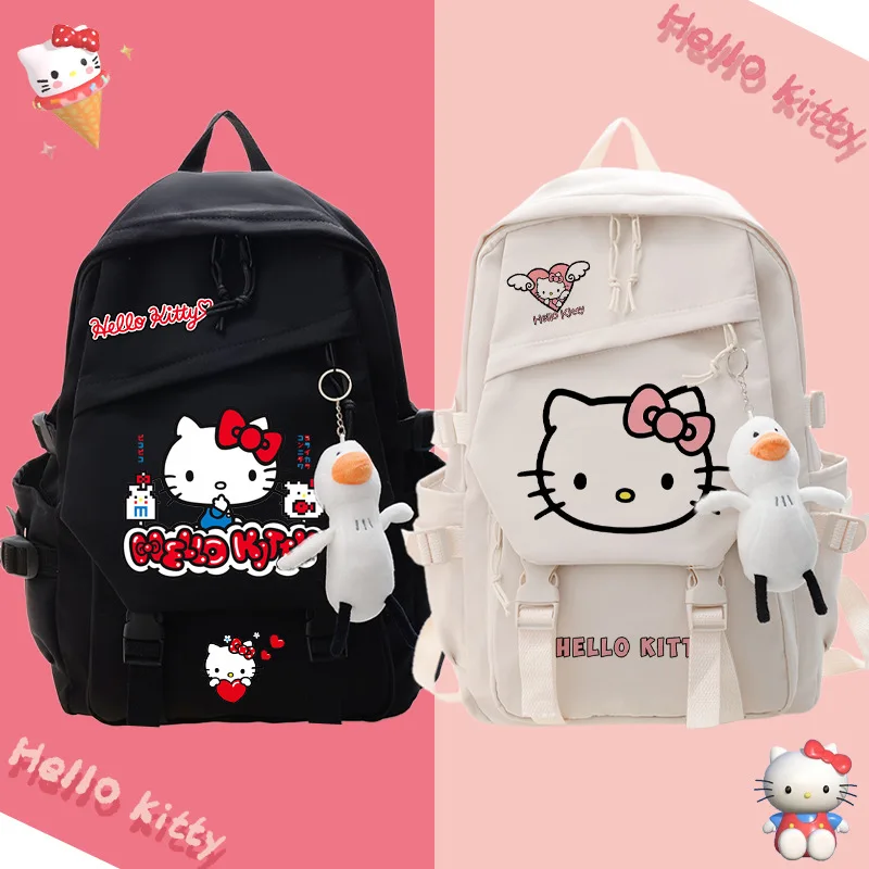

Y2K Hello Kitty Backpack Cartoon Cute Sanrio Anime Character Canvas Bag Student Schoolbag Large Capacity Handbag Pendant Gift