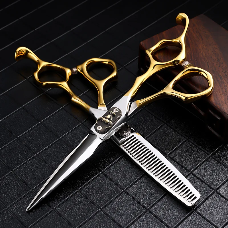 

6 Inch Baber Salon 9Cr White Gold Hair Cutting Scissor Professional 25-30% Thinning Scissors Cutting Clipper Haircut Shears