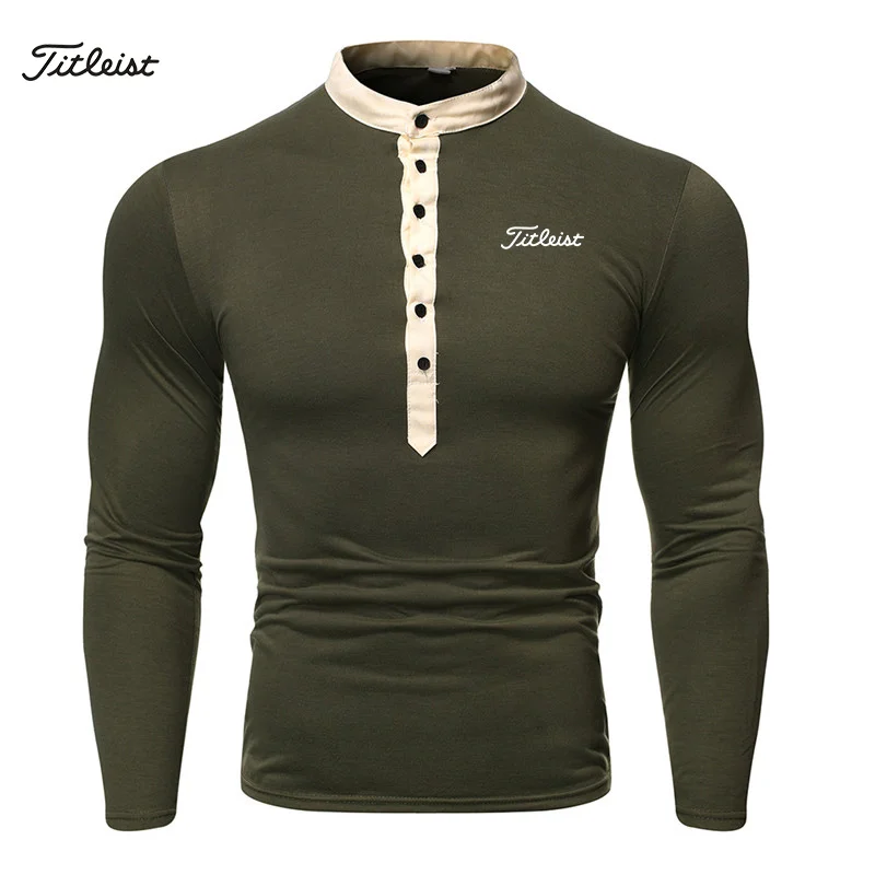 Fashion Golf Euro Size T-shirt Fake Two-piece V-neck Multi Button Long Sleeve Sport Fitness Pure Color Top