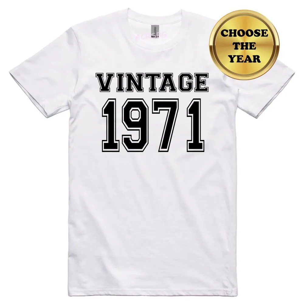 

Винтажные мужские футболки 1971, Футболки унисекс на выбор года, необычные подарки на день рождения, топы, футболки большого размера из хлопка...