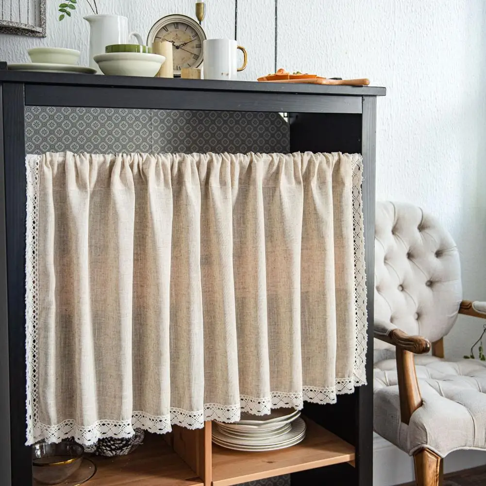 

Nordic Style Short Curtains for kitchen Solid Cotton Linen Curtain Wine Cabinet Door Window Small Curtains Wardrobe Curtain
