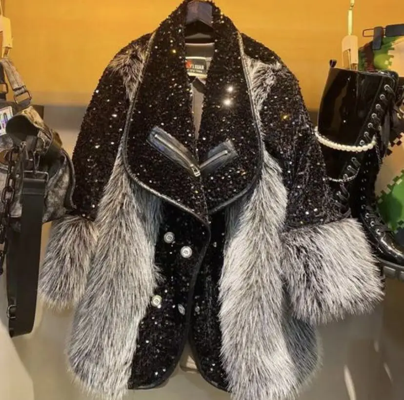 Heavy Fur 2022 New Winter Clothes Fur Integrated Mid-Length Tuscan Lamb Wool Coat for Women Temperament Streetwear Luxury Jacket