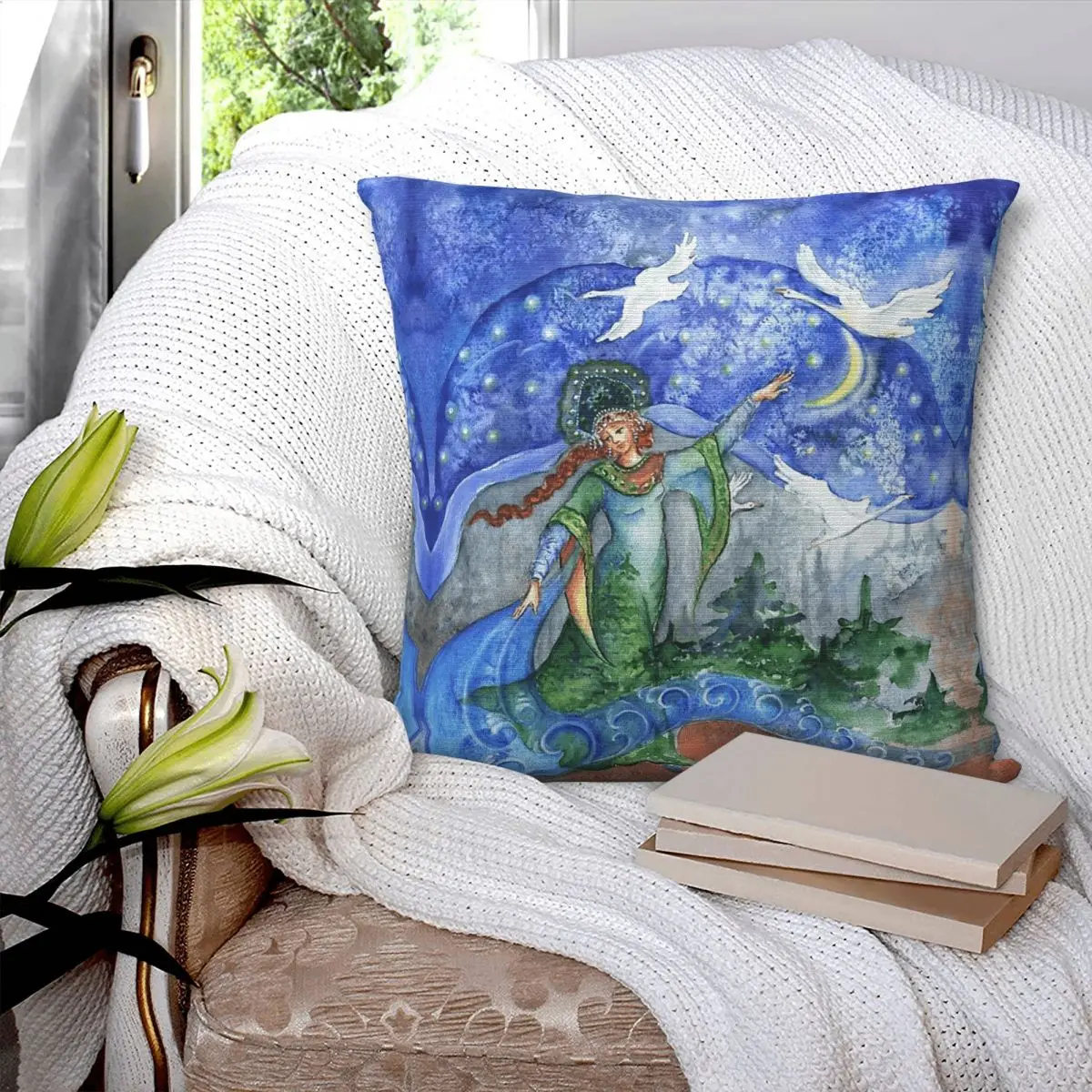 Фото Квадратная наволочка «Принцесса-лягушка» из полиэстера, льна и бархата, креативная декоративная наволочка на молнии, чехол для диванной подушки №3
