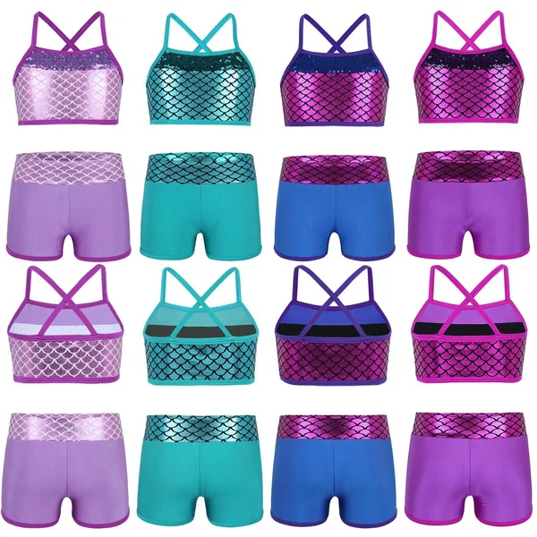 

Kid Dance Outfit Ballet Gymnastics Leotard Crop Top + shorts Sports Dancewear