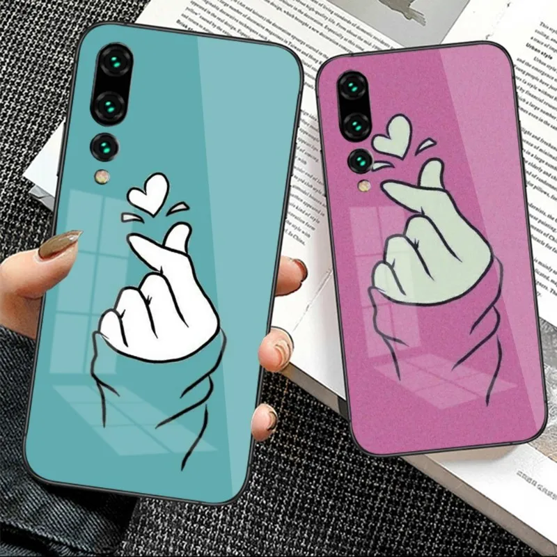 

Cute Kawaii Love Hearts Lovely Heart For Huawei P50 P40 P30 P20 Pro Mate 40 30 20 Pro Nova 9 8 7 PC Glass Phone Case Cover