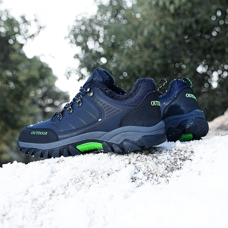 Men's Snow Boots Leather Trekking Hiking Shoes Wear-resistant Hunting Tourism Mountain Shoes Durable Outdoor Sport Sneakers Men