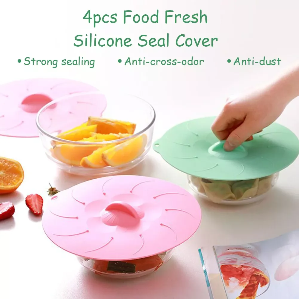 

4pcs Food Grade Silicone Food Fresh Sealed Cover Dustproof Microwave Bowl Fruit Bowl Lid Kitchen Gadgets