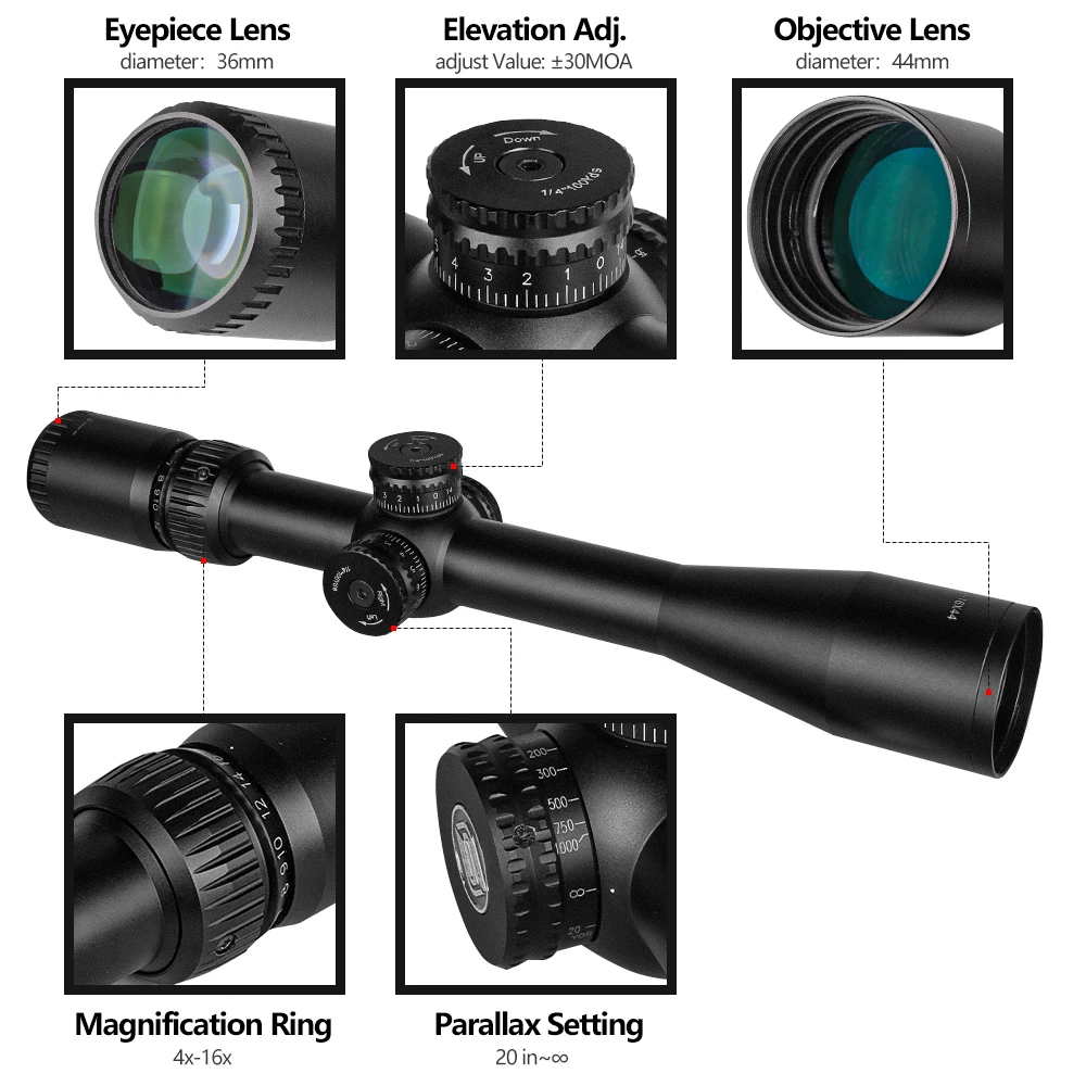 Тактический прицел SPINA Optics 4-16x44 цифровой сетчатый точечный для винтовки охоты