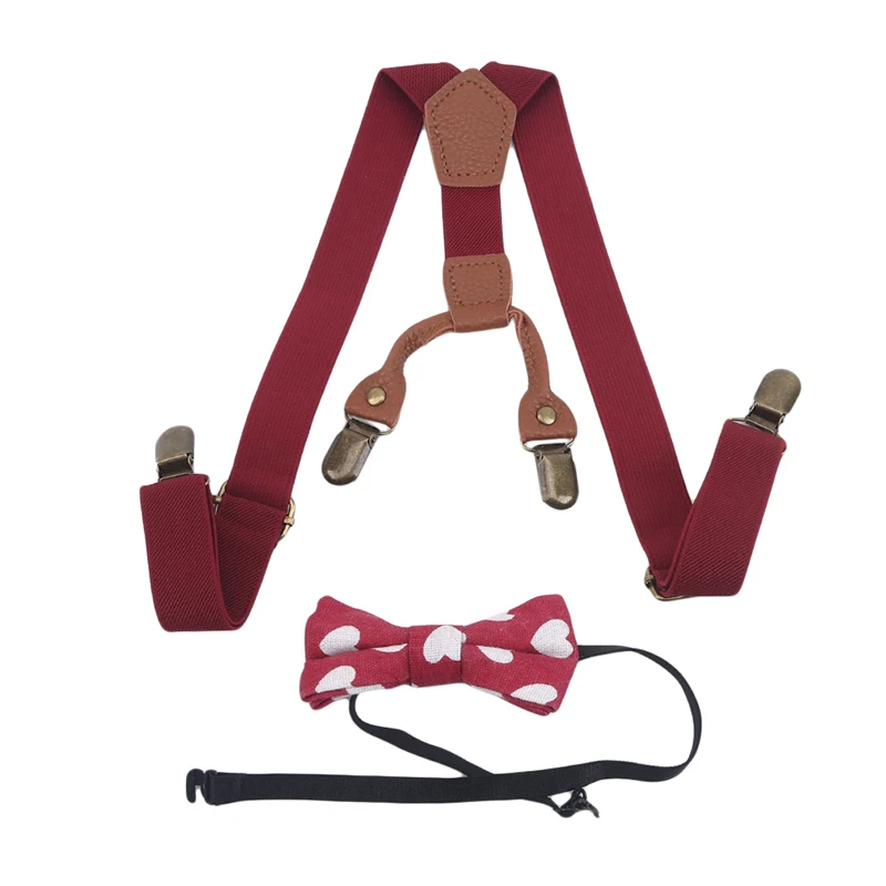 Однотонный Детский комплект с поясом и бантом, подтяжки для маленьких мальчиков и девочек, регулируемые Y-образные подтяжки с застежкой, детский эластичный галстук-бабочка