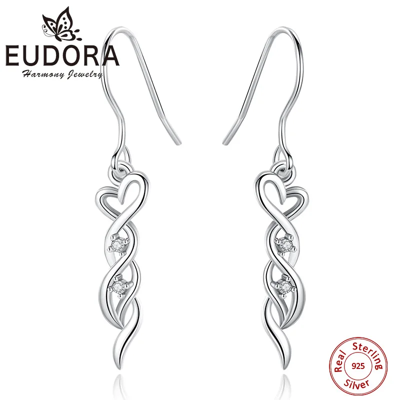 

EUDORA New 925 Sterling Silver Heart Entwined Celtic Knot Drop Earrings Hypoallergenic Earring Fashion Jewelry for Women Gift