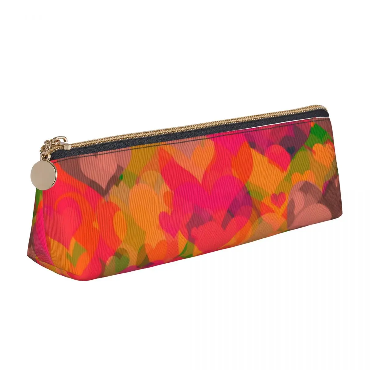 

Heart Burst Art Triangle Pencil Case Abstract Hearts Print Retro Zipper Pencil Box Girls Boys University Leather Pen Organizer