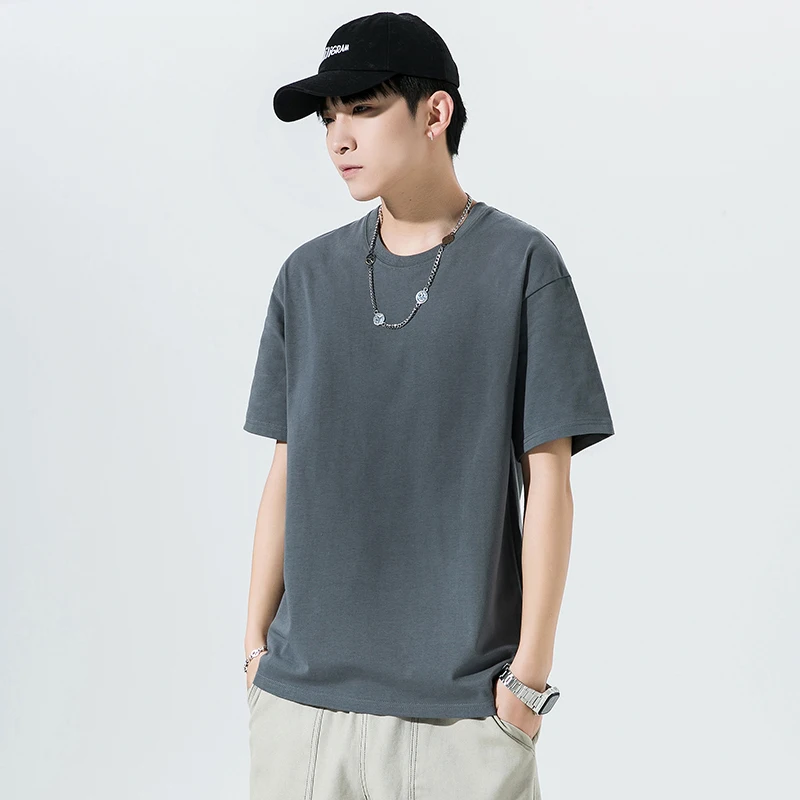 

Модная Мужская хлопковая футболка, Однотонная футболка с коротким рукавом и круглым вырезом для мальчиков, однотонная мужская футболка с к...