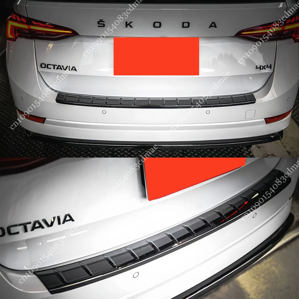 Фото Глянцевая черная защита на порог багажника для Skoda Octavia MK4 Combi RS vRS Sportline TSI TDI 2019-2023, аксессуары для заднего бампера №2