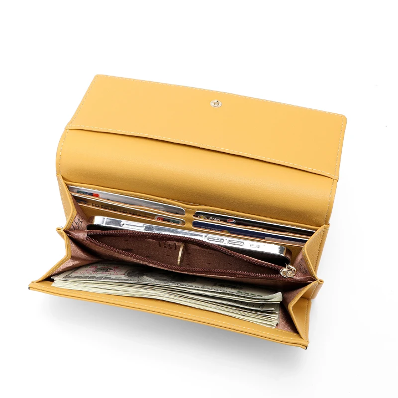 Aliwood New Simple Women Leather Wallet Designer Clutch Female Long Wallets Ladies Purses Strap Money Clip Card Holder Carteras