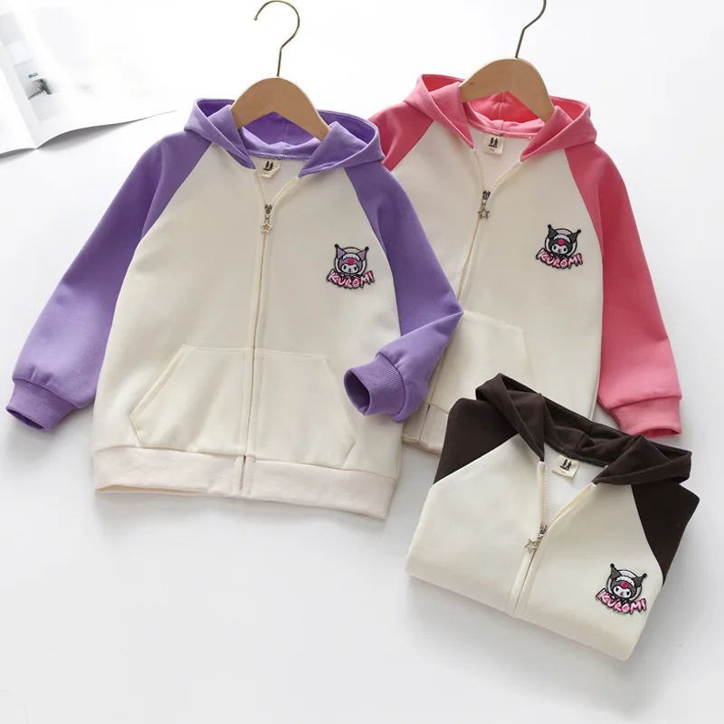 

Kawaii Sanrio Kuromi Cute Cartoon Girls Fashion Coat Spring and Autumn New Children's Clothes Hooded Zipper Loose Coat
