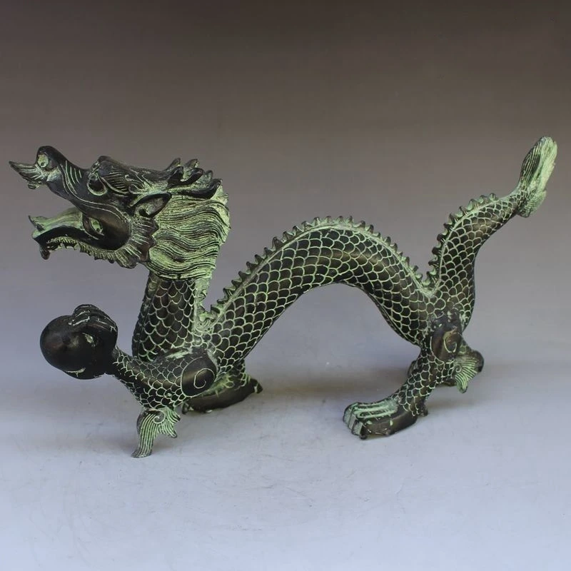 

Exquisite Antique Chinese Bronze Carving Mythical Animal Flying Dragon Play Beads Wonderful Animal Statue