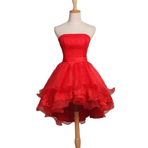 High Low Style Sky Blue White Red Short Cocktail Dresses Girl Strapless Ball Gowns Woman Prom Robe Princess Lace Up Party Dress