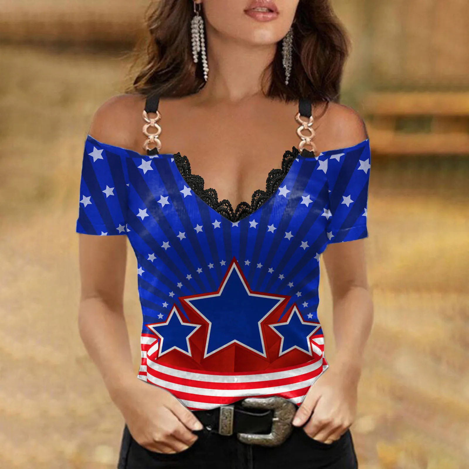 

Женские топы с открытыми плечами и V-образным вырезом, летние повседневные сексуальные модные футболки с коротким рукавом, футболки с принт...