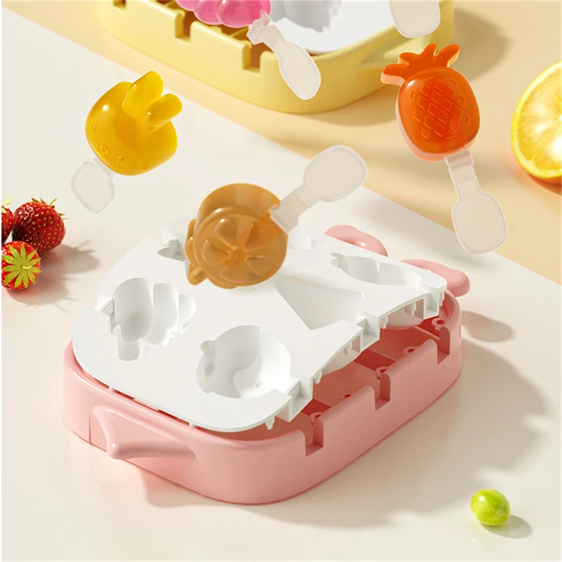 

Cartoon Monster Dinosaur Ice Cream Silicone Mold With Lid Bunny Bear Popsicle Ice Cube Tray Mold Cheese Gift Kitchen Accessories
