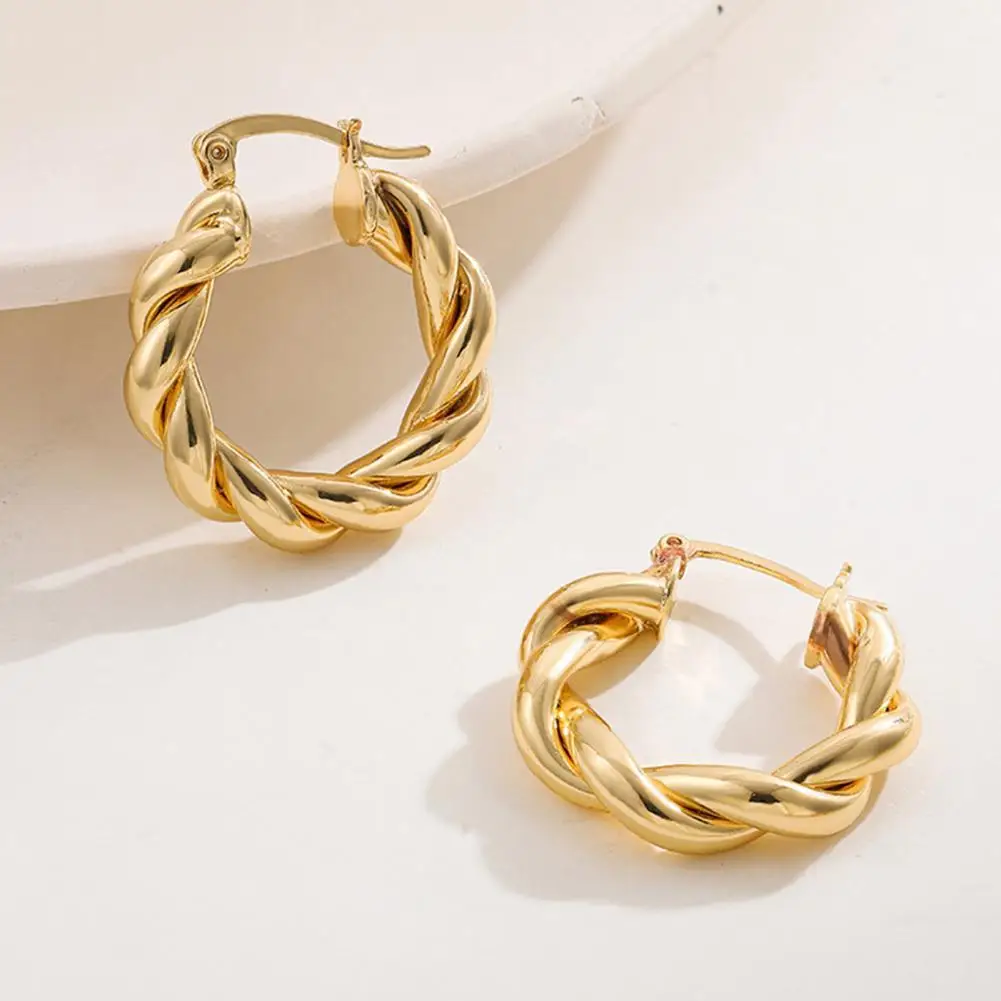 

1 Pair Hoop Earrings Thick Twisted Alloy Hypoallergenic Elegant Hoops Earrings Set for Women