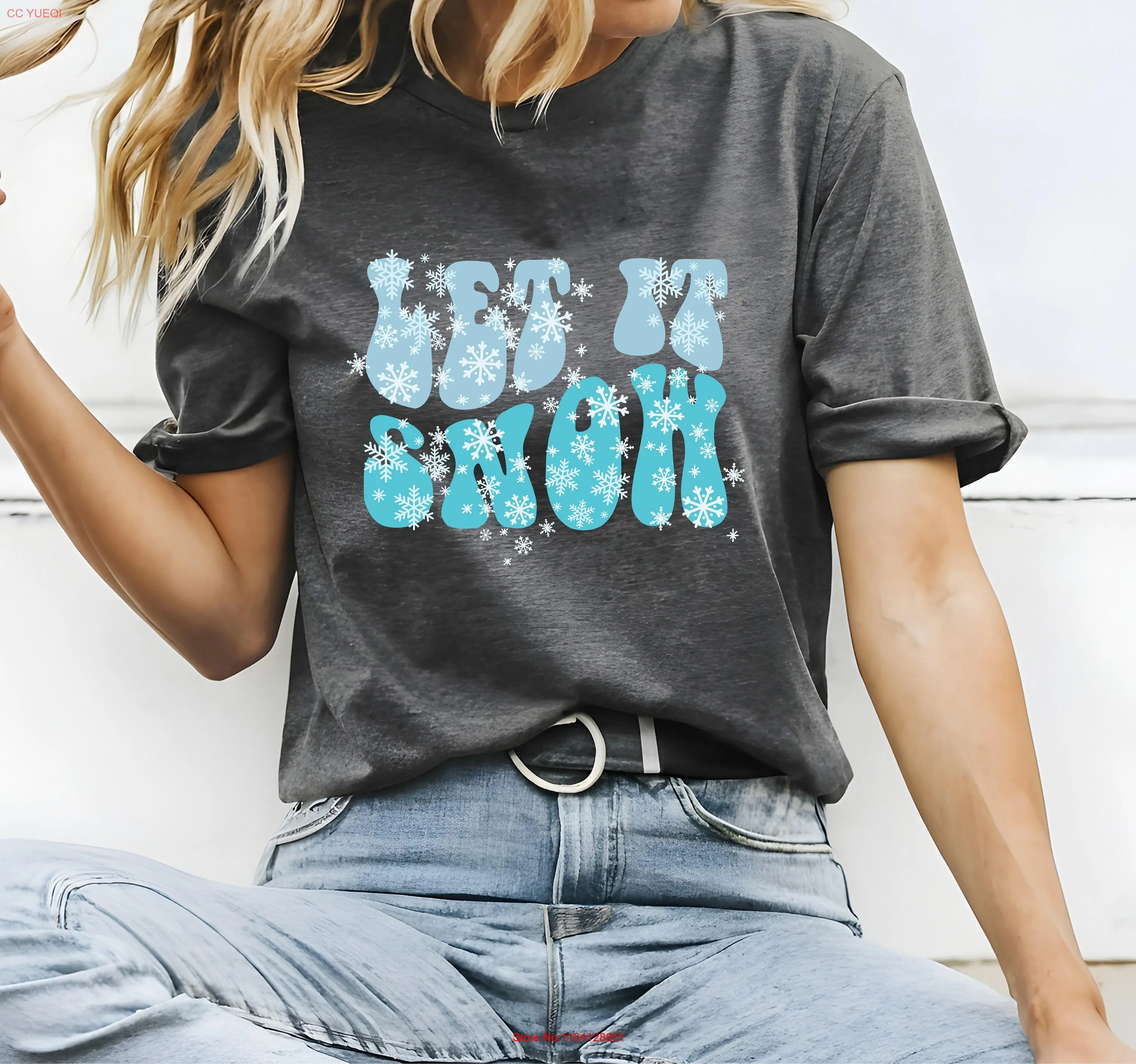 Рождественская футболка Let it Snow для женщин семейная сезонная снежинка зимняя с