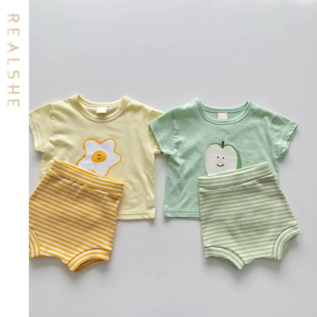 

2023 summer Baby Boys Girls Clothes Sets Children's Suit Kids Short Sleeve Shirts Striped Shorts Suits Clothing Outfit