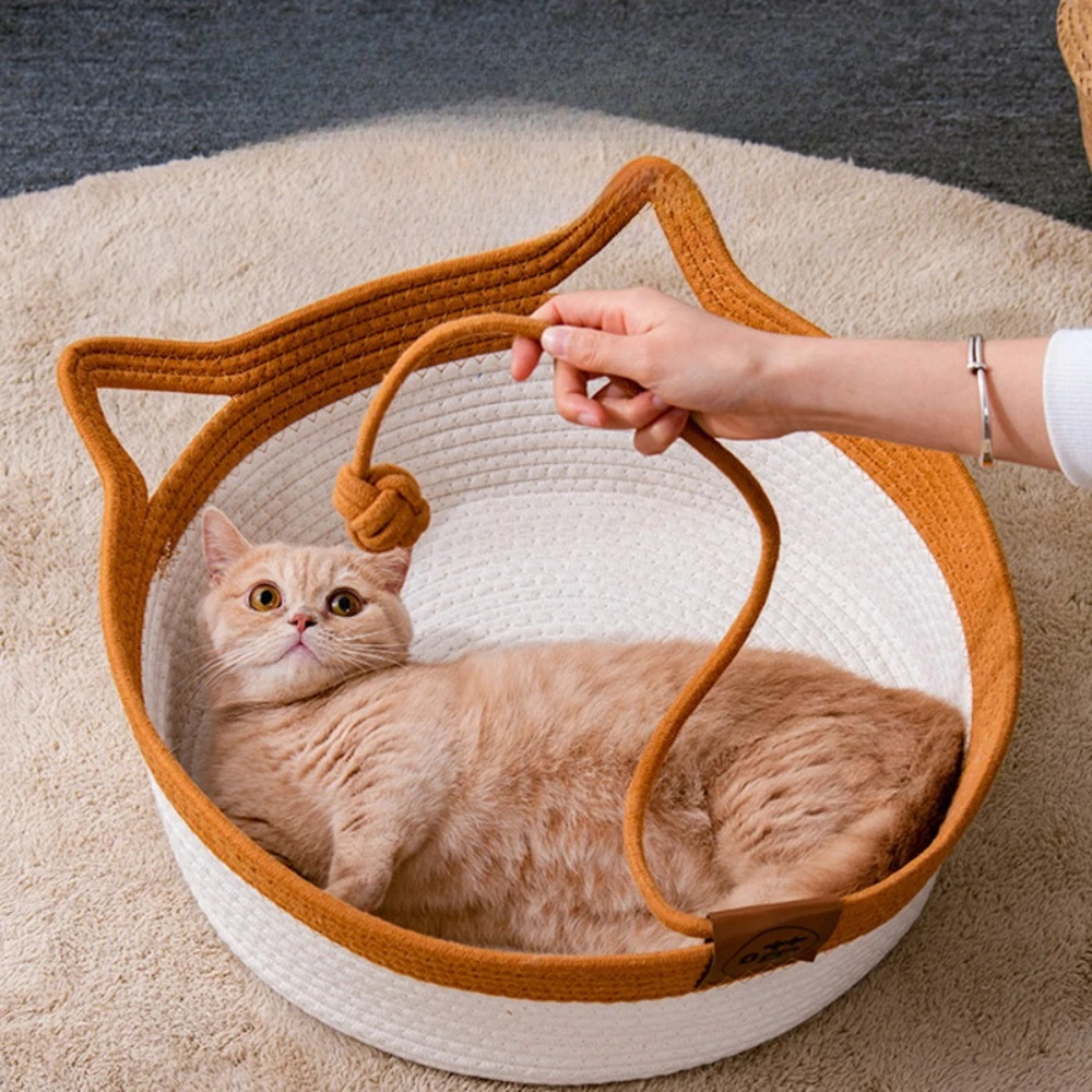 

Pet Cat Nest Rattan Woven Cat Nest Grass Woven Nest Scratching Post Teddy Nest Mat Cool Summer Corn Skin Felt