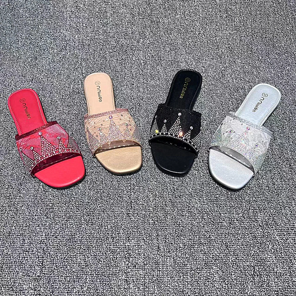 

Женские шлепанцы Стразы для дома летние открытые сетчатые повседневные женские шлепанцы qt530