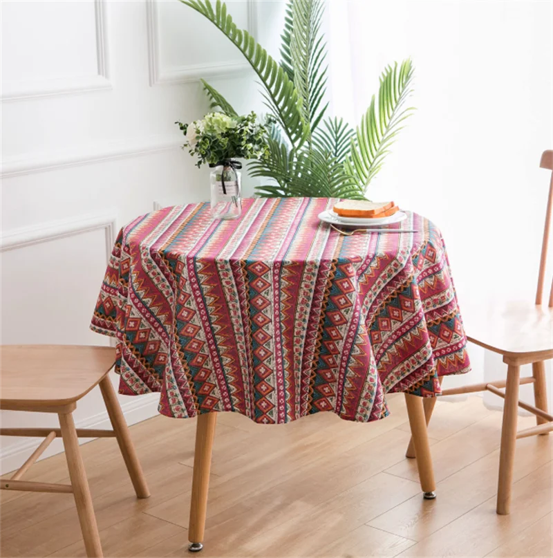 

2022 Round Shape Flax Fashionable Dirty-proof Tablecloth Simple Design Dirty-proof Outdoor Picnic Table Cloth