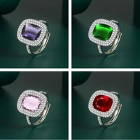 new copper inlaid zircon square full inlaid zircon ring european and american creative fashion purple pink ring wedding jewelry