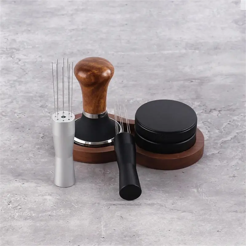 

Coffee Powder Dispenser Walnut Base Coffeeware Espresso Coffee Cloth Powder Needle Uniform Dispenser High Quality Stirring Tool