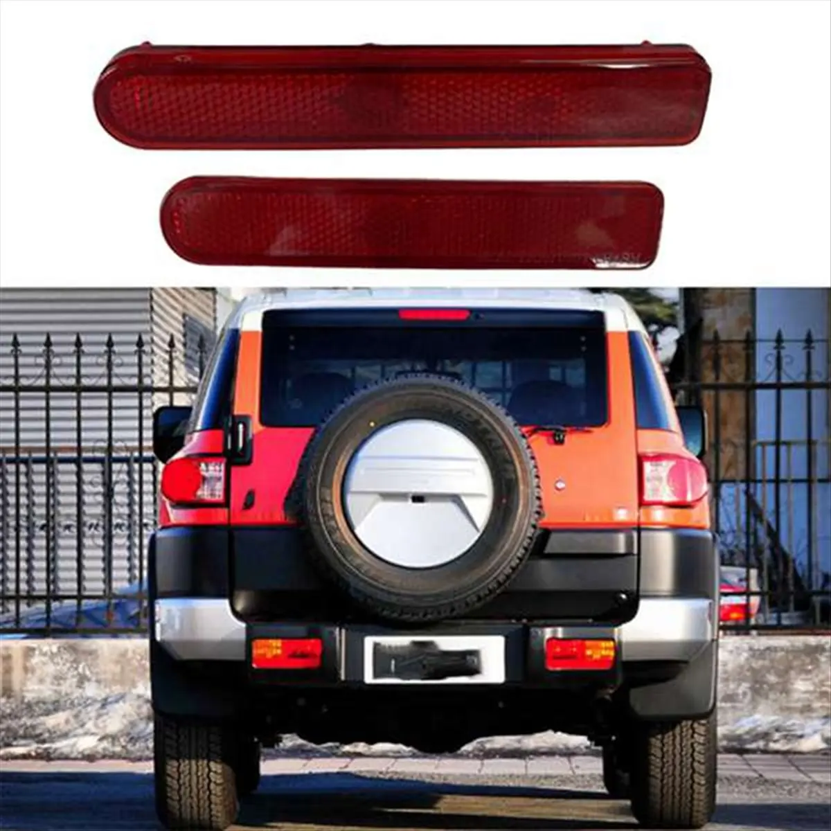 Фото Комплект (левый+правый) универсальных автомобильных отражателей для Toyota FJ CRUISER 2007-2014, задний бампер, задний противотуманный фонарь, 175323001, 8191035060 №2
