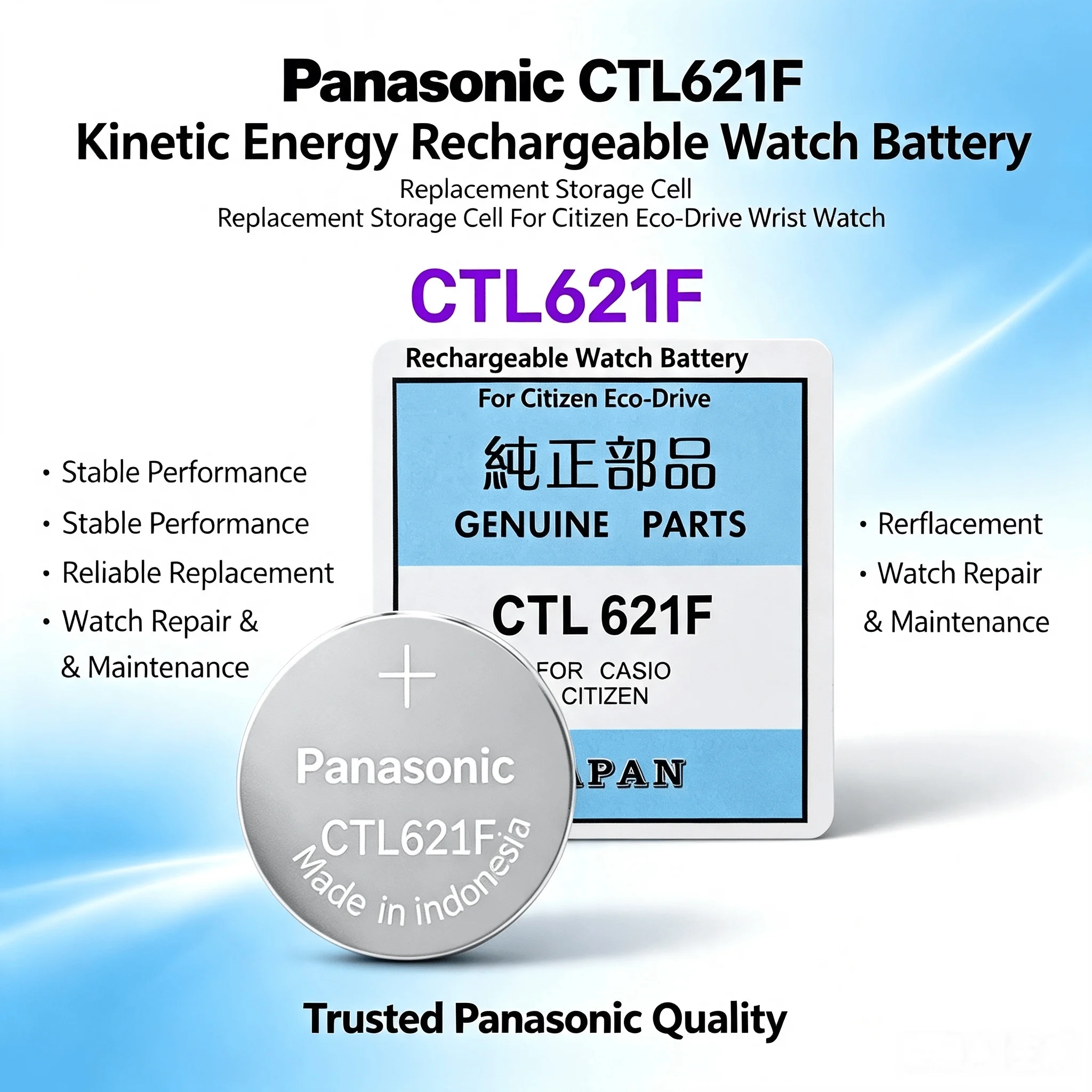 Фото Сменная аккумуляторная батарея Panasonic CTL621F с кинетической энергией для наручных часов Citizen Eco-Drive №1