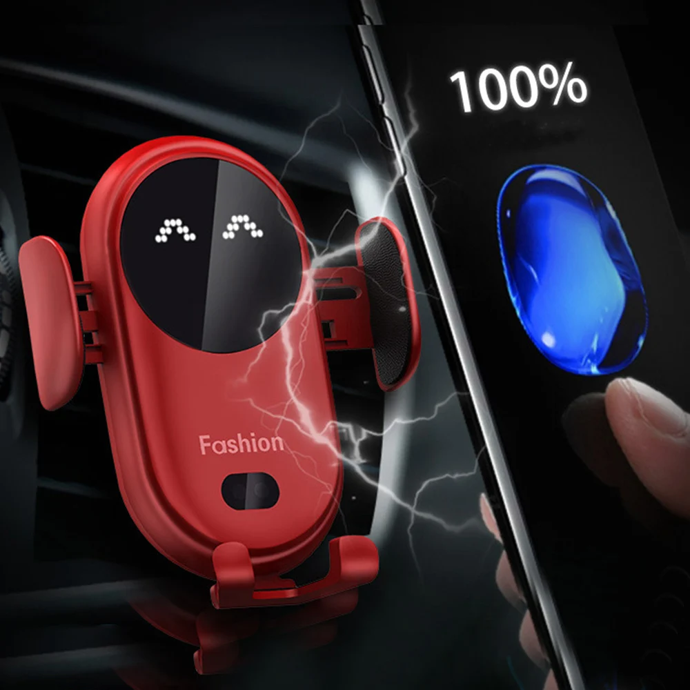 

Car Wireless Charger Phone Holder Infrared Sensor Electric Clamping Wireless Charging Auto Air Vent LED Mobile Stand Charger New