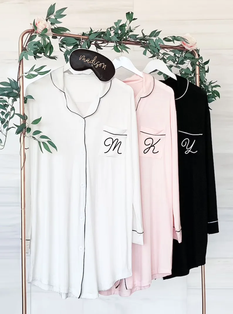 Personalized Bridesmaid Button Down Shirts Bridesmaid Sleep Shirts Bridesmaid Pajamas Monogram Bridesmaid Shirts Wedding Outfit