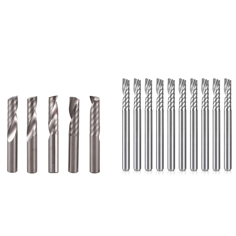 

5Pcs 6mm 1/4 Inch Carbide Cnc Router Bits & 10 Pcs CNC Router Bits 1/8 Inch Shank Spiral Upcut Router Bit