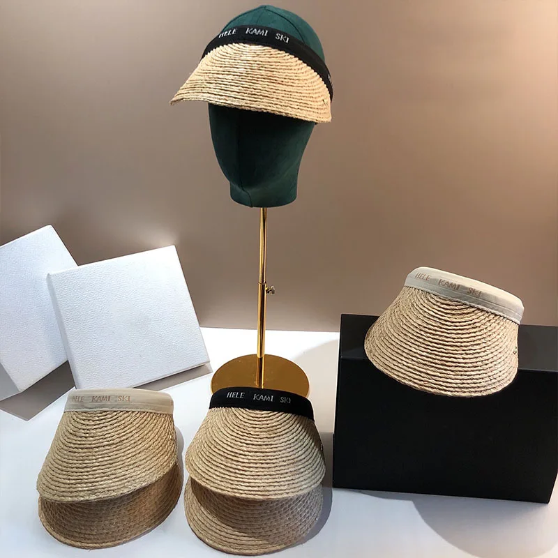 

Straw Hat Women's Letter Empty Top Hat Fashion Trend Sunscreen Roofless Duck Tongue Hat Tianlafi Grass Sun Hat Beach Hat TY0005