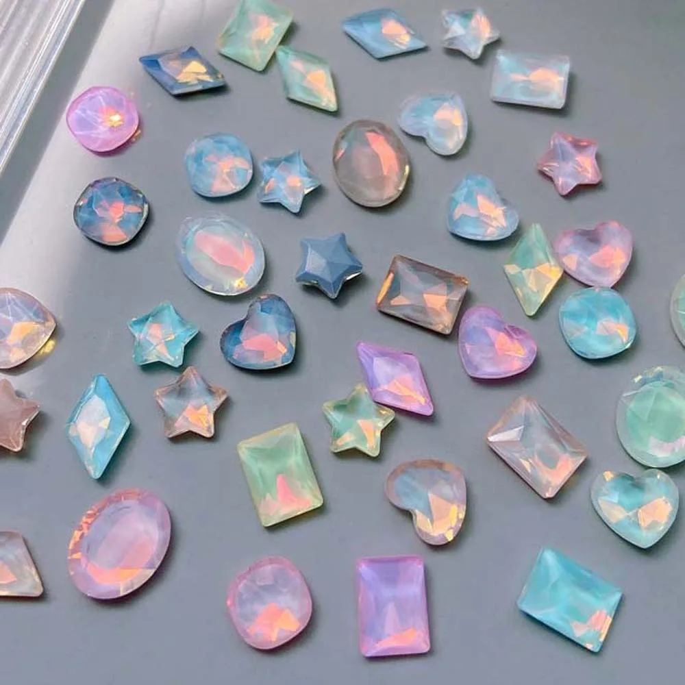 

10Pcs Aurora Nail Decorations Macaroon Color Manicure Accessories Nail Rhinestones Mixed Stars Love Hearts Nail Jewelry