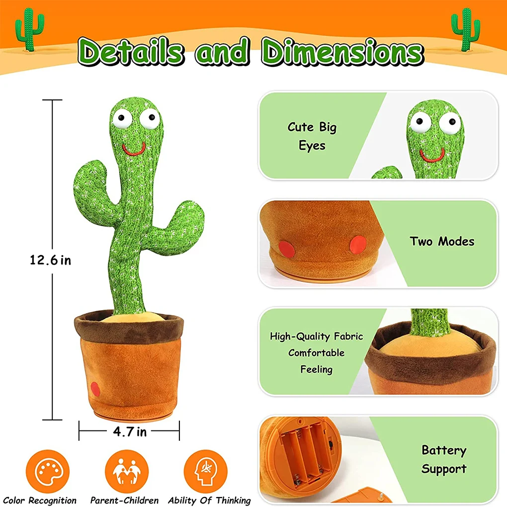 

Electronic Shake Dancing Cactus Plush Doll Battery Operated Toy with Song Home Room Decoration 120 English Songs