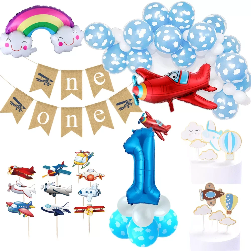 

set airplane cloud theme party latex globos 30inch foil number ballons stand column set baby shower birthday party decorations