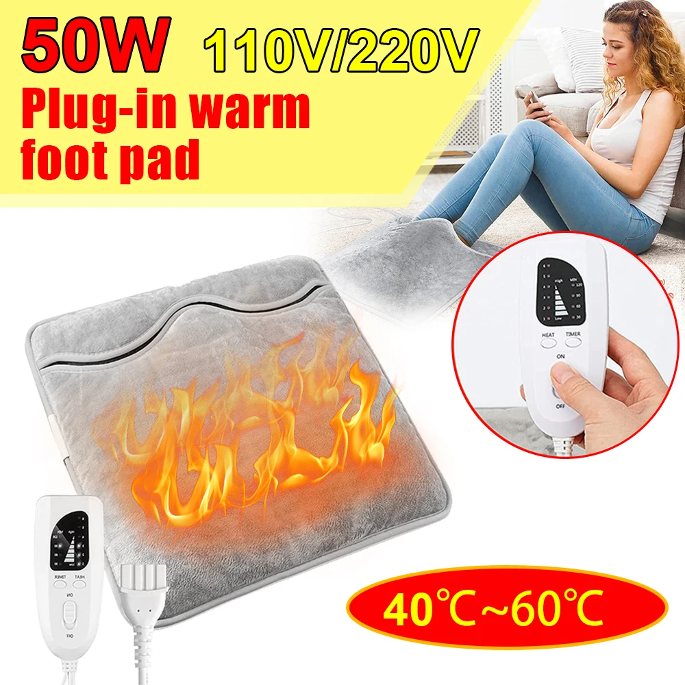 

50W Electric Foot Warmer Heater Feet Warm Slippers Adjustable 6 Gear Electric Heating Pad Washable Household Office Foot Warmer