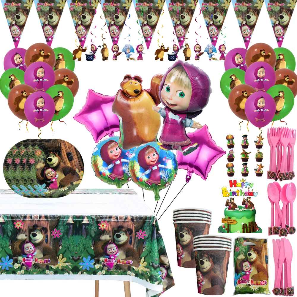 Украшение для девочек и медведей одноразовая посуда тарелка салфетки скатерть