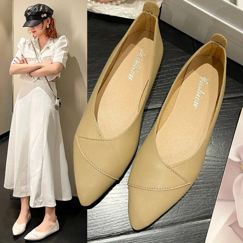 

Grandma Shoes Women's Moccasins Modis Casual Female Sneakers Pointed Toe Shallow Mouth New 2023 Summer Rubber Solid Lace-Up Fash