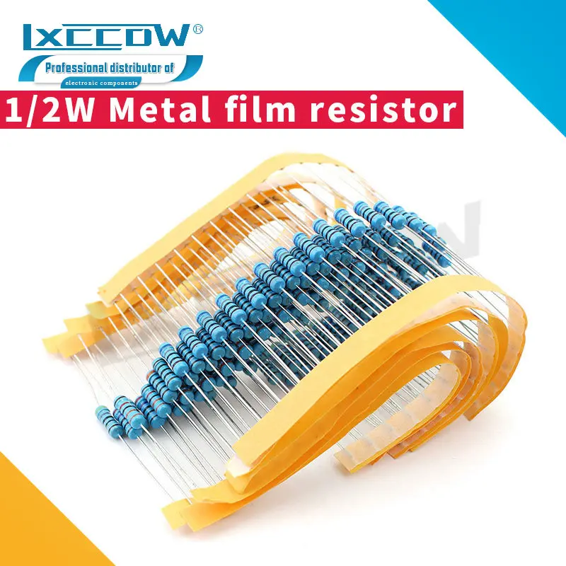 

500pcs 1/2W Metal film resistor 1R~2.2M 100 220 330 1K 1.5K 2.2K 3.3K 4.7K 10K 22K 47K 100K 100R 220R 330R 1K5 2K2 3K3 4K7 ohm