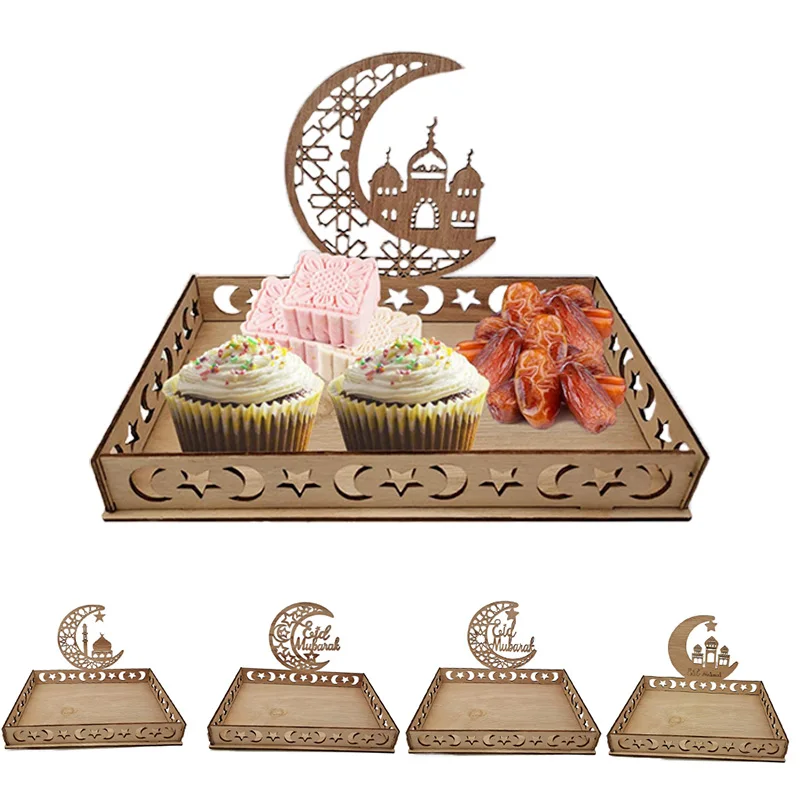

Eid Mubarak деревянный поднос для продуктов Рамадан Kareem украшение для дома исламский мусульманский фестиваль украшения для вечеринки Eid Al Adha под...
