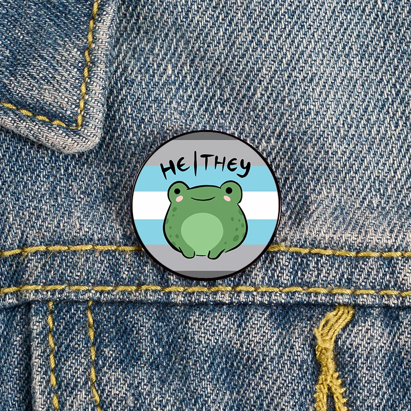 

Demiboy Pride he they pronoun frog Pin Custom cute Brooches Shirt Lapel teacher tote Bag backpacks Badge gift pins for women