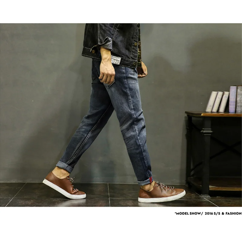 Men Clothing Autumn and Winter Straight Loose Cylinder Jeans Vintage Chaopai Elastic Force Comfortable Blue Harun Trousers Women