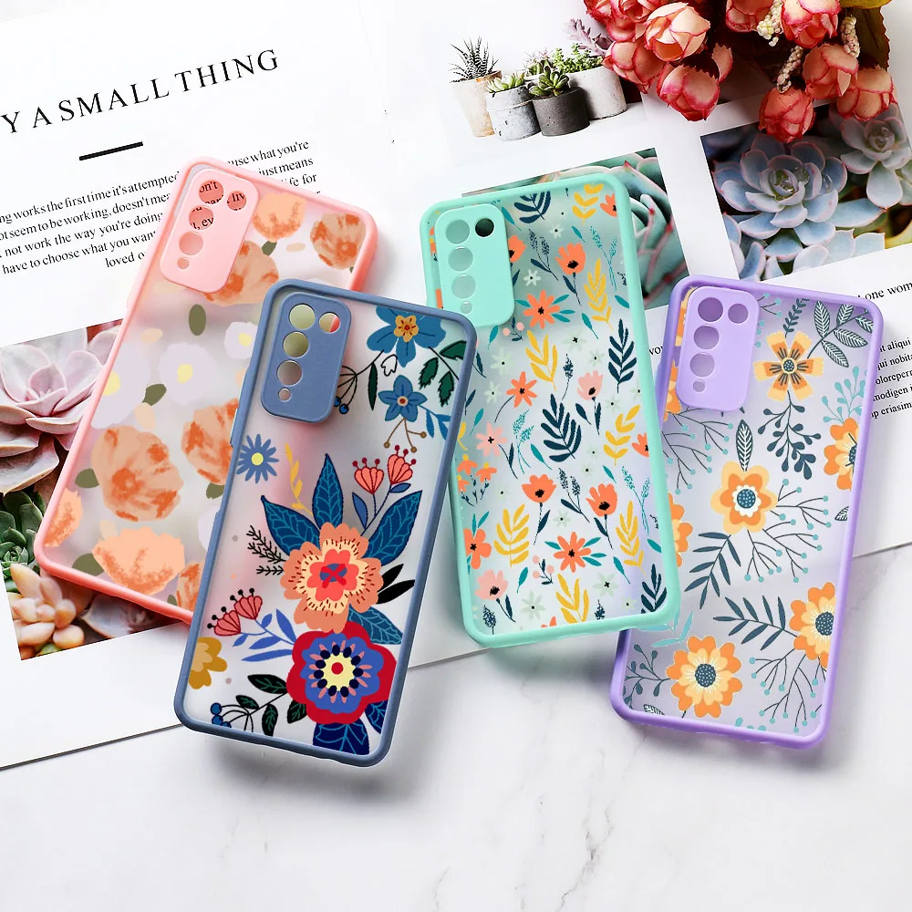 

Case For Huawei P30 Lite Cases Clear Flower Matte Cover Huawei P40 Lite P30 P20 Pro Funda Honor 50 Pro 10X Lite 9X 8A 8X 20 Capa