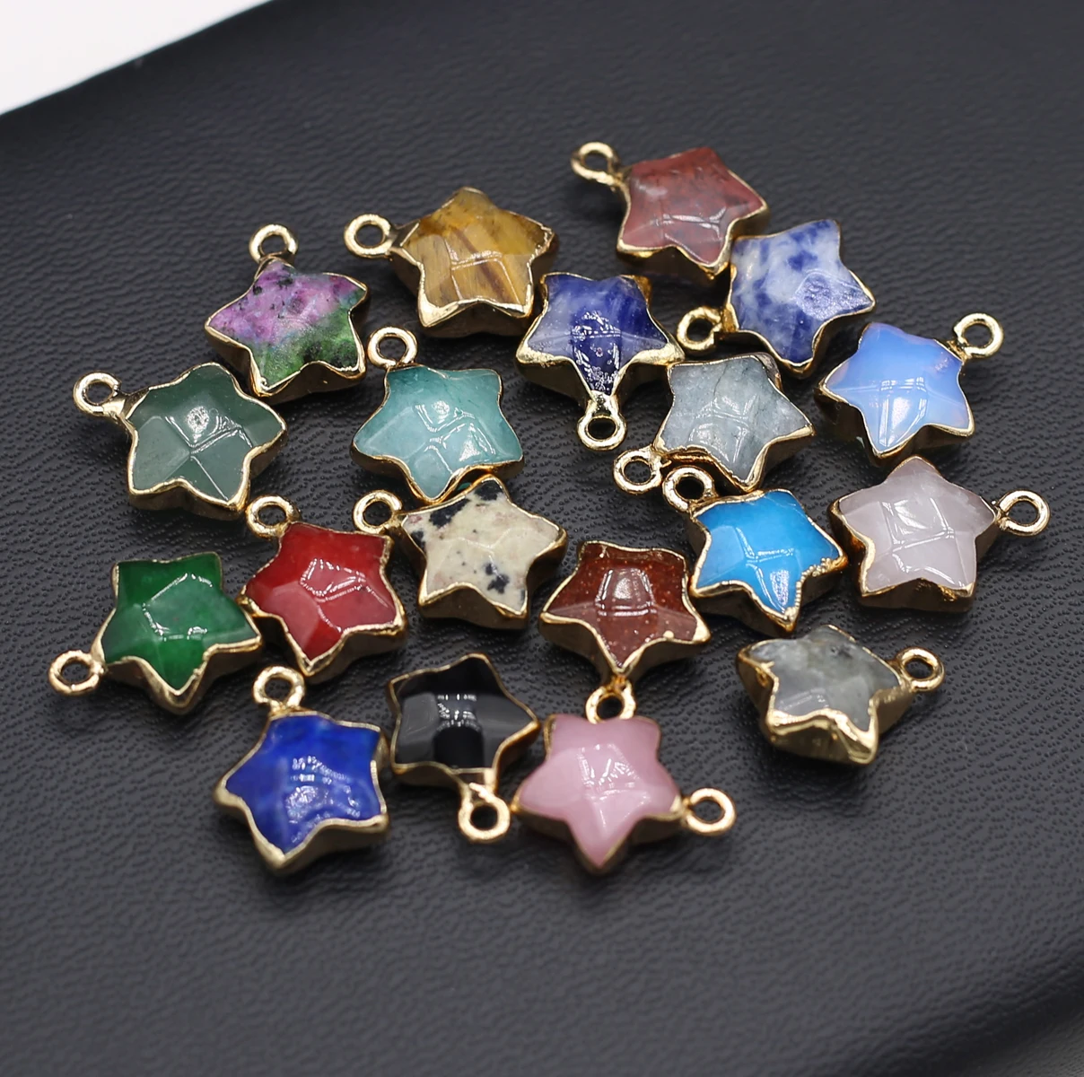 

5pcs/lot Natural Stone Faceted Pendant Pentagram Natural Black Agates Tiger Eye Stone Pendant for Making DIY Jewerly Necklace