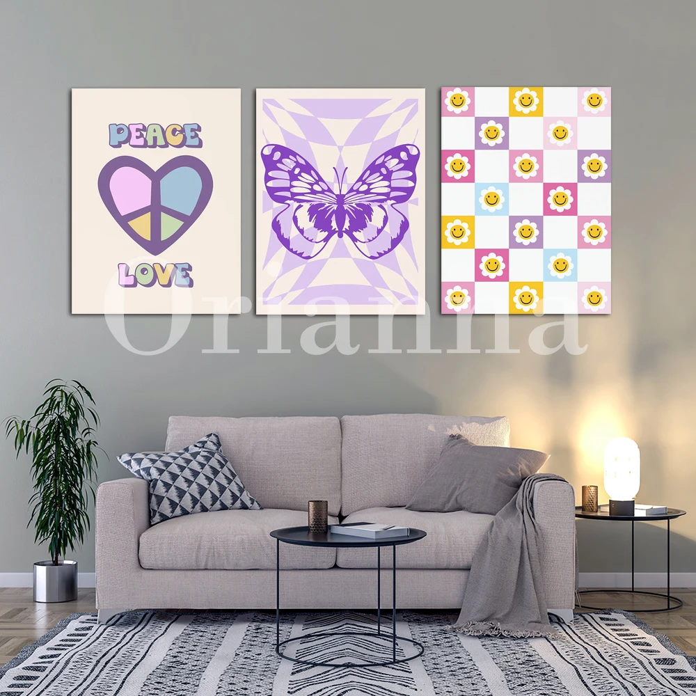 Датский пастельный декор мир любовь печать шахматная доска цветок губы смайлик